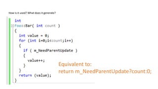 How is it used? What does it generate?
Equivalent to:
return m_NeedParentUpdate?count:0;
 