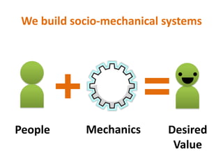 We build socio-mechanical systems<br />Mechanics<br />Desired Value<br />People<br />
