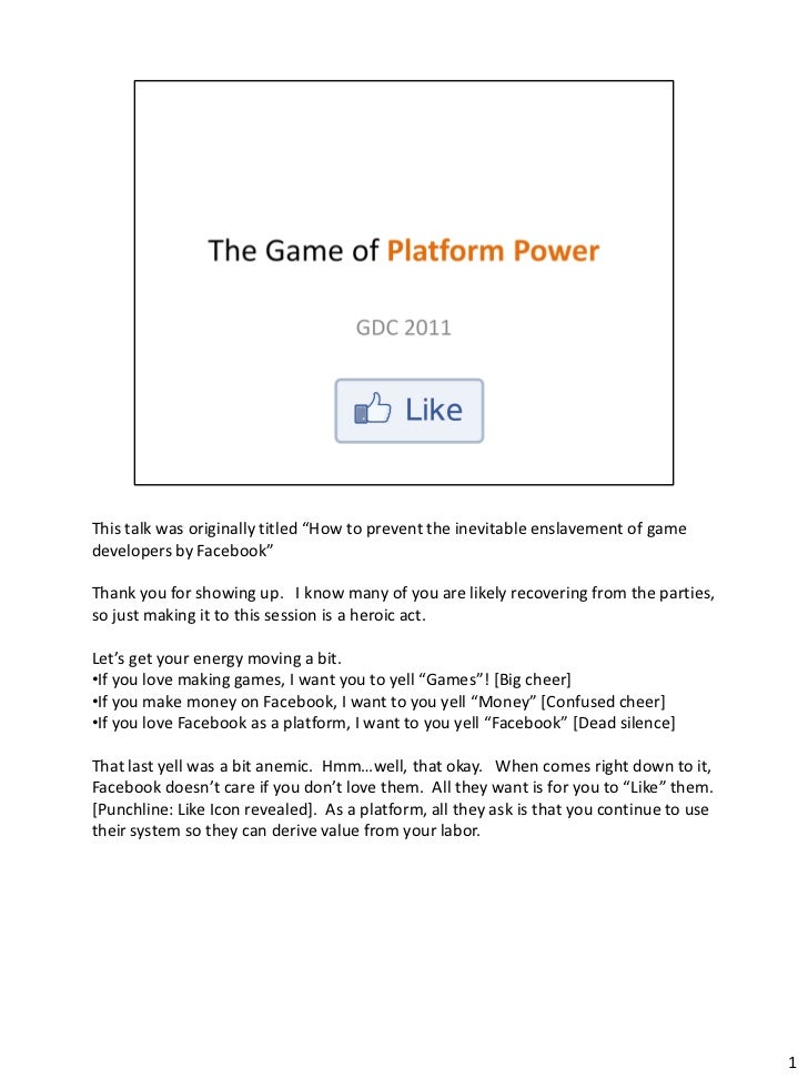 Gdc 2011 Game Of Platform Power - 