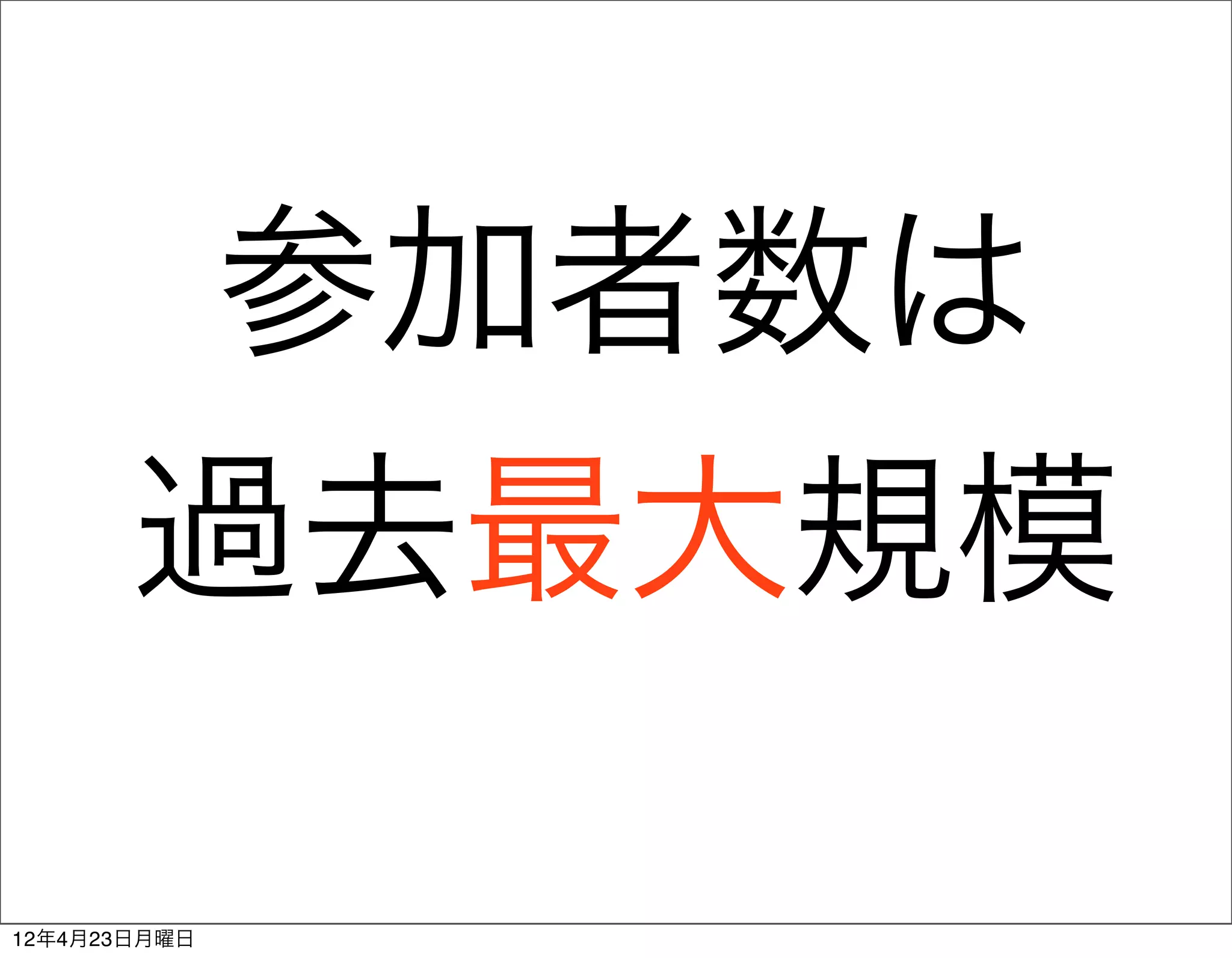 参加者数は  
               
       過去最大規模

12年4月23日月曜日
 