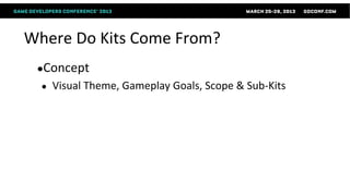 Where Do Kits Come From?
 ●Concept
  ●   Visual Theme, Gameplay Goals, Scope & Sub-Kits
 