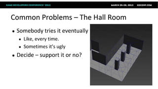 Common Problems – The Hall Room
●   Somebody tries it eventually
    ●   Like, every time.
    ●   Sometimes it’s ugly
●   Decide – support it or no?
 