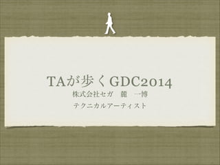 TAが歩くGDC2014
株式会社セガ 麓 一博
テクニカルアーティスト
 