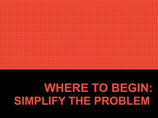 WHERE TO BEGIN:
SIMPLIFY THE PROBLEM
 
