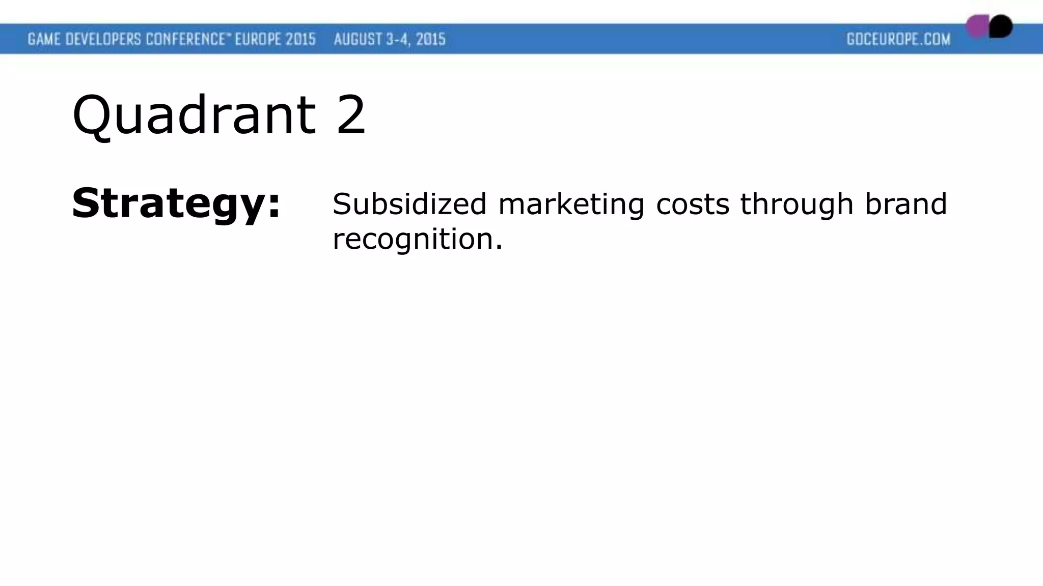 Quadrant 2
Strategy: Subsidized marketing costs through brand
recognition.
 