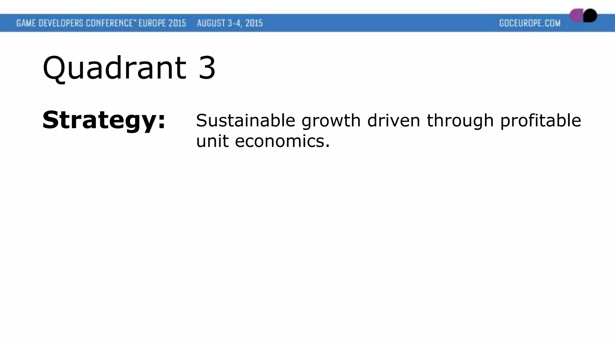 Quadrant 3
Strategy: Sustainable growth driven through profitable
unit economics.
 