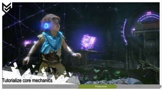 Tutorialize core mechanics
Concept Pre-Production Production Polish
 