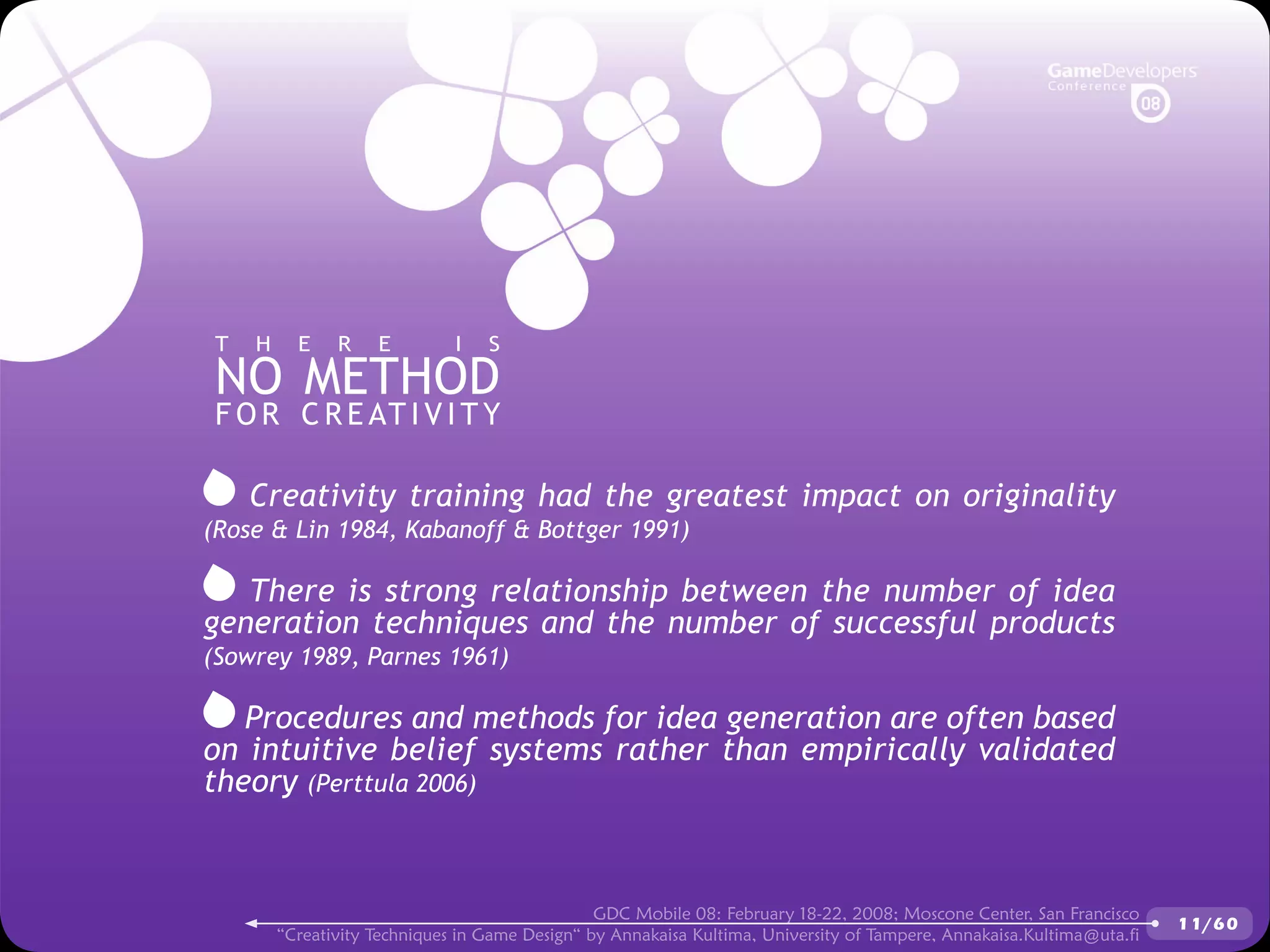 GDCMobile08: Creativity Techniques is Game Design