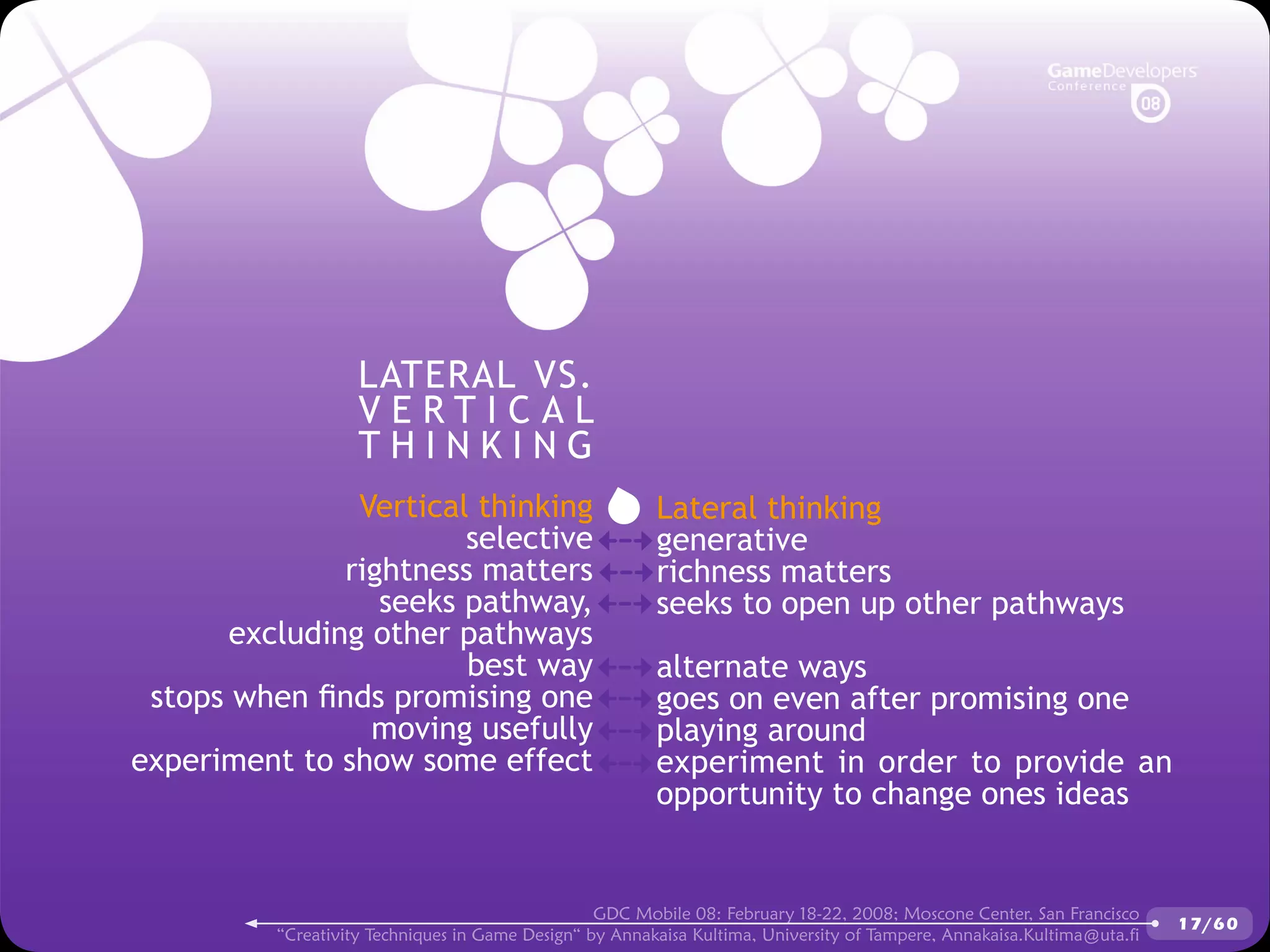 GDCMobile08: Creativity Techniques is Game Design