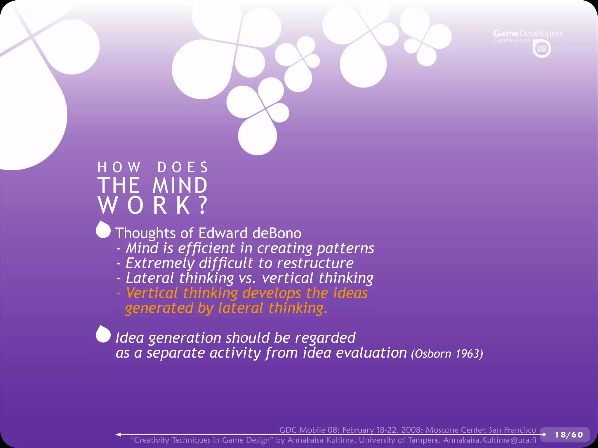 GDCMobile08: Creativity Techniques is Game Design