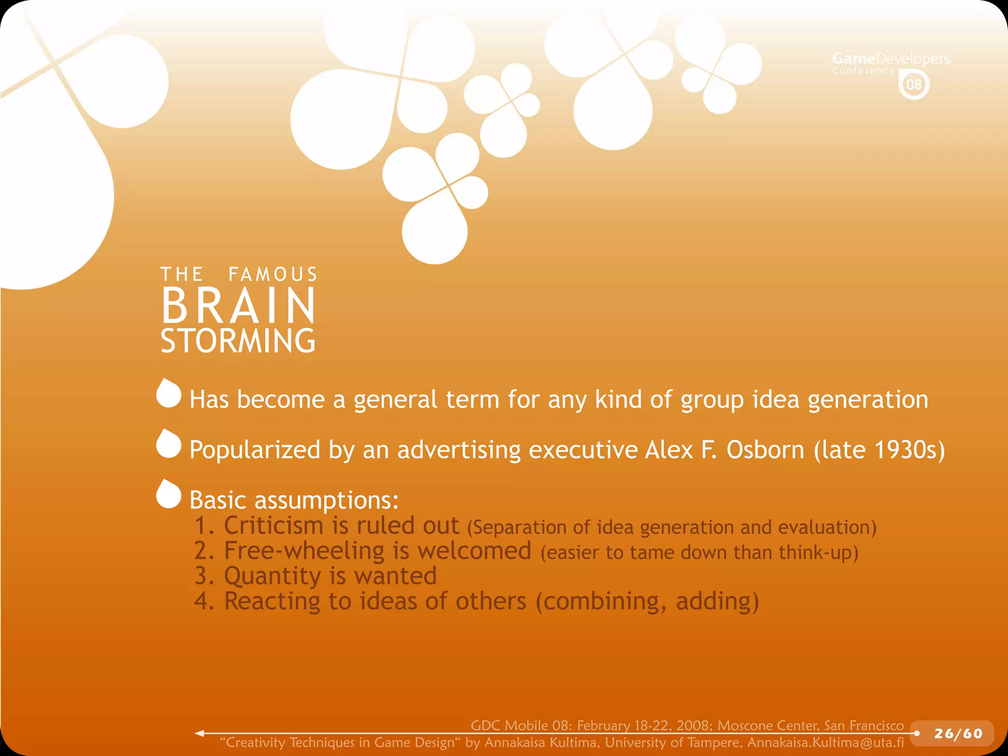 GDCMobile08: Creativity Techniques is Game Design
