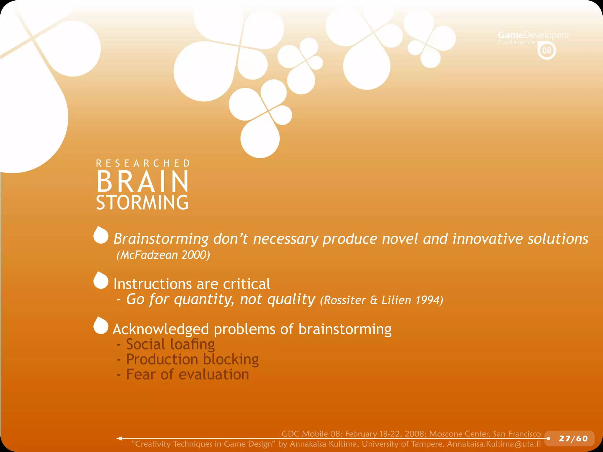 GDCMobile08: Creativity Techniques is Game Design