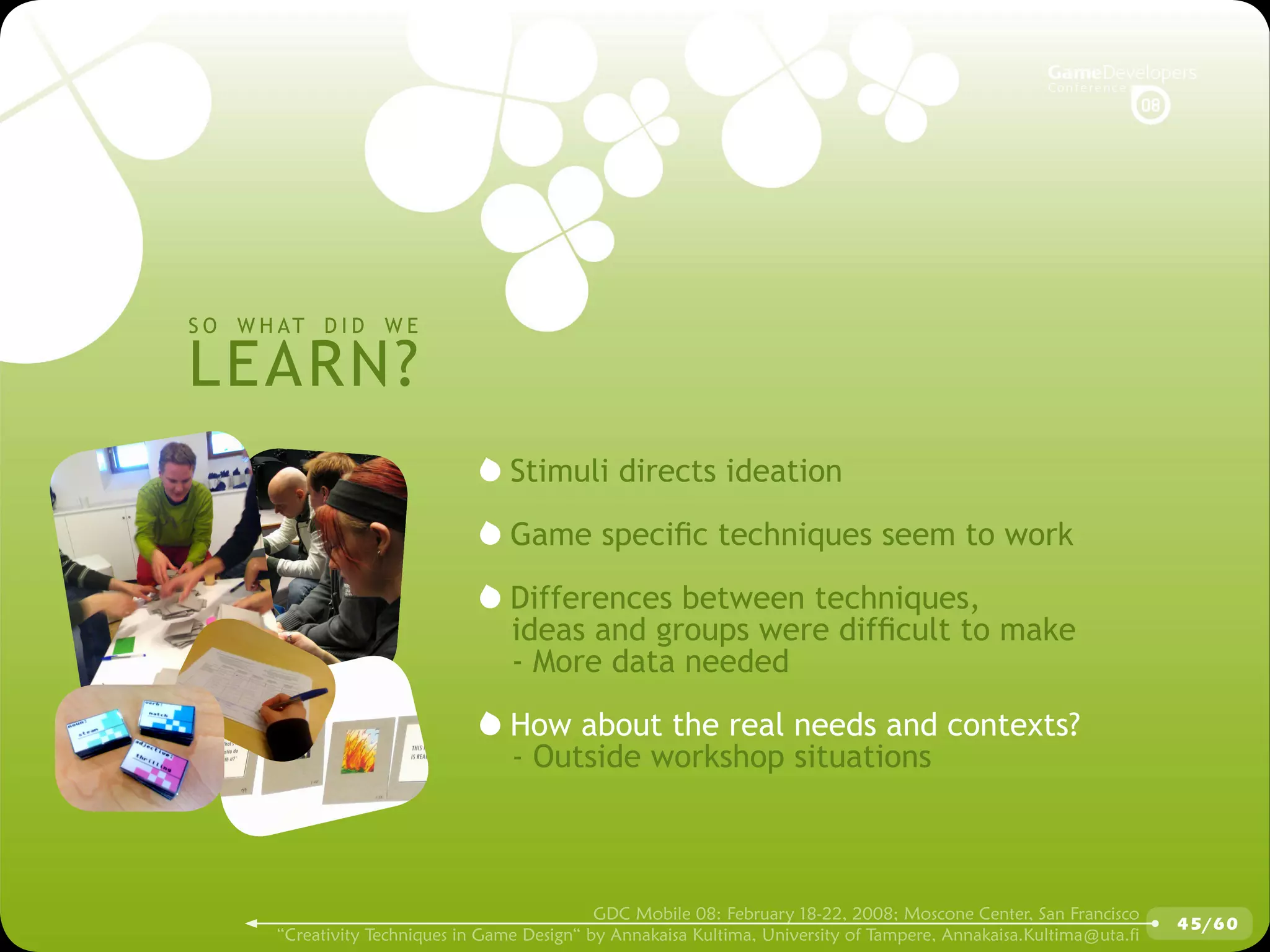 GDCMobile08: Creativity Techniques is Game Design