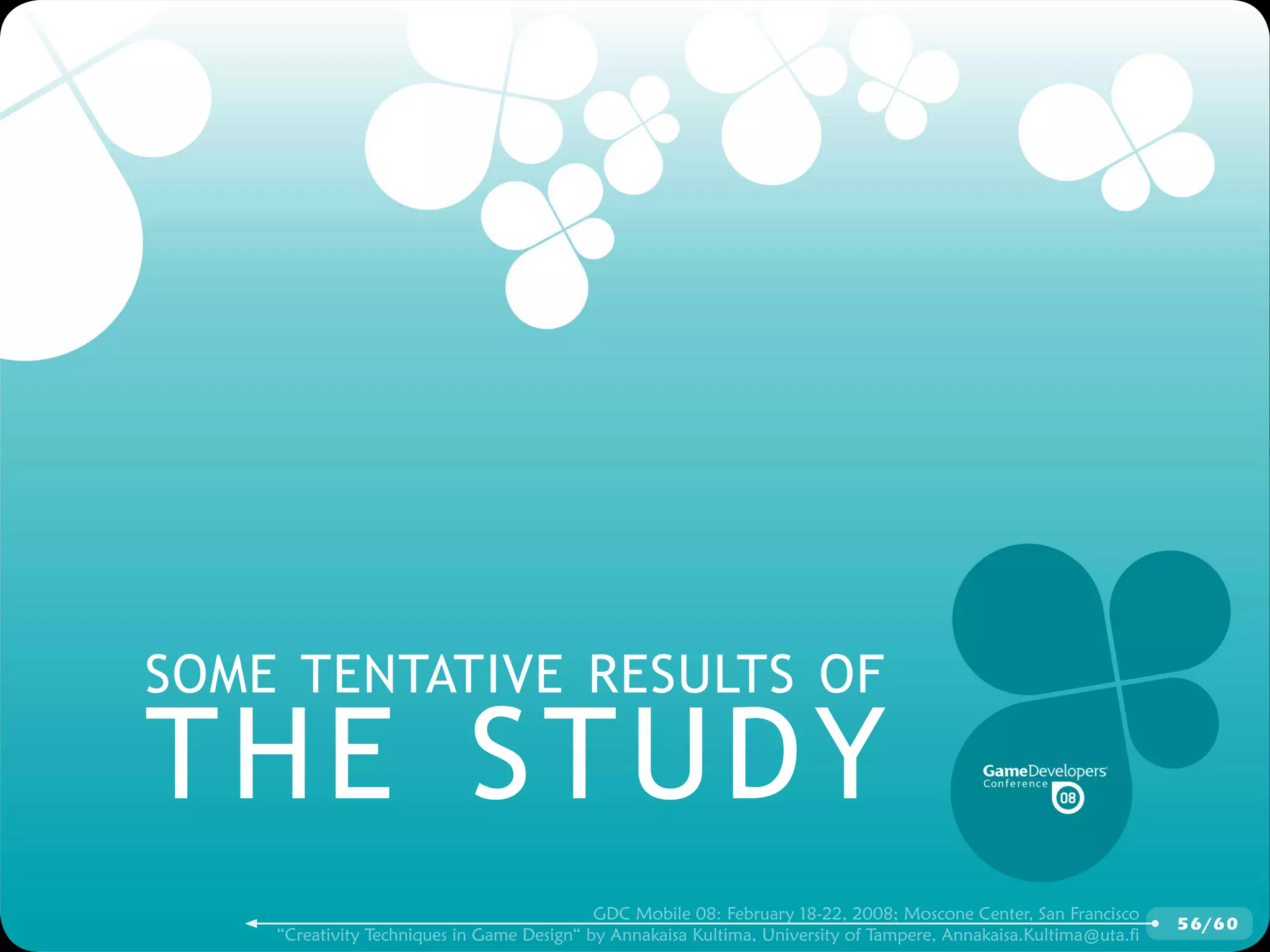 GDCMobile08: Creativity Techniques is Game Design