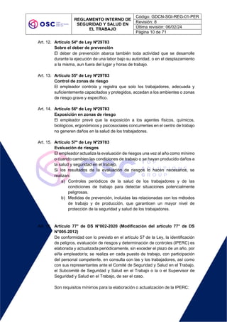 GDCN-SGI-REG-01-PER Reglamento Interno de Seguridad y Salud en el ...