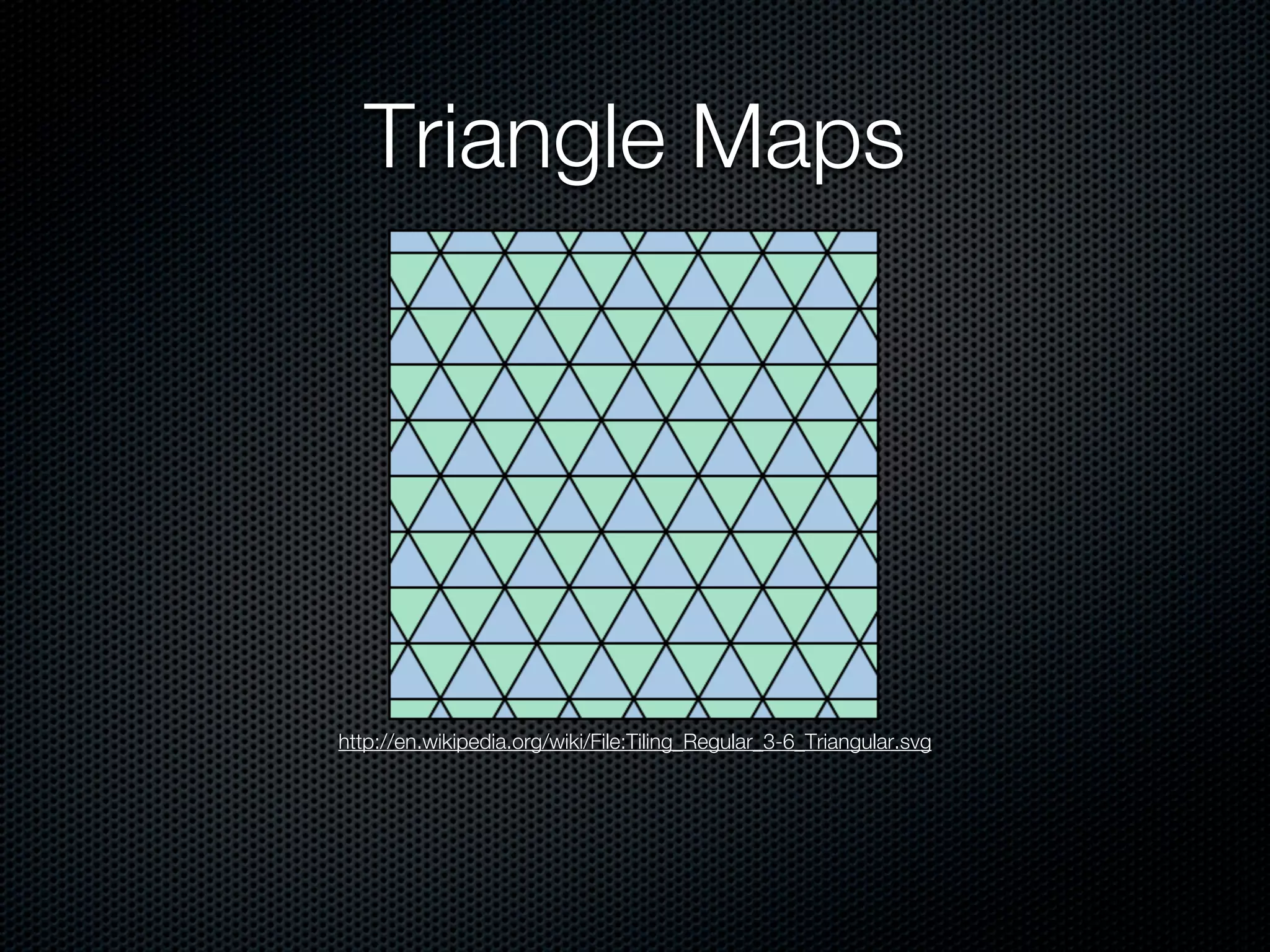 Triangle Maps




http://en.wikipedia.org/wiki/File:Tiling_Regular_3-6_Triangular.svg
 
