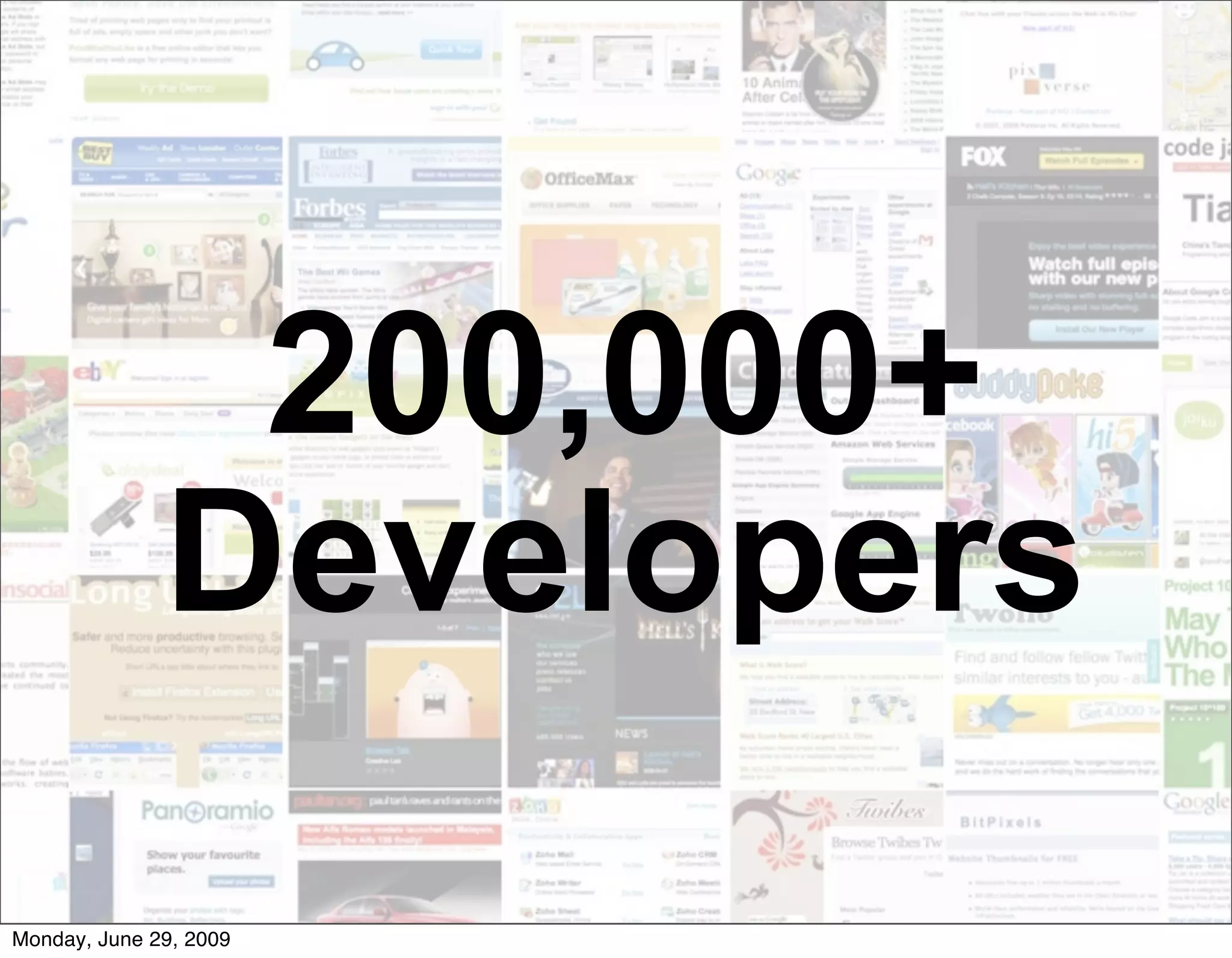 200,000+
              Developers
Monday, June 29, 2009
 