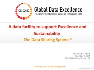 Global Data Excellence © 2012
Govern by value : the new paradigm shift
A data facility to support Excellence and
Sustainability
Dr. Walid el Abed
Founder & CEO
Global Data Excellence Ltd
The Data Sharing Sphere ©
 