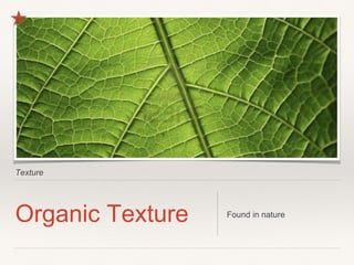 Texture
Organic Texture Found in nature
 