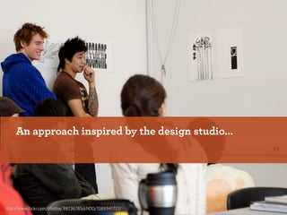 An approach inspired by the design studio...




http://www.flickr.com/photos/98736785@N00/1589941777/
 