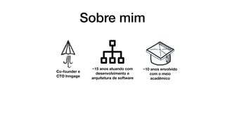 Sobre mim
~10 anos envolvido
com o meio
acadêmico
Co-founder e
CTO Inngage
~15 anos atuando com
desenvolvimento e
arquitetura de software
 