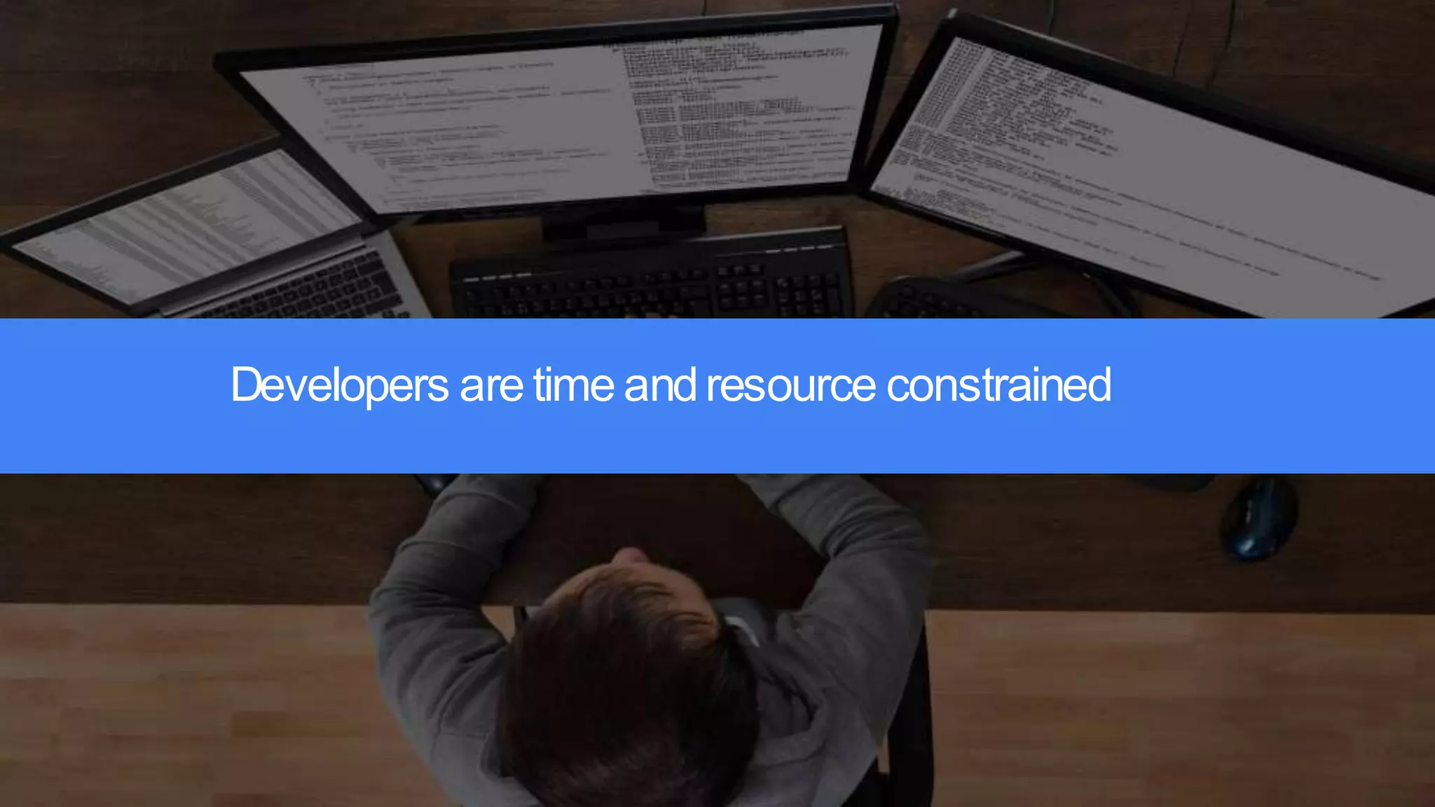 Proprietary+Confidential
Source: Loremipsumdolorsitamet,consecteturadipiscingelit.Duis noneratsem
Developers are time andresource constrained
 
