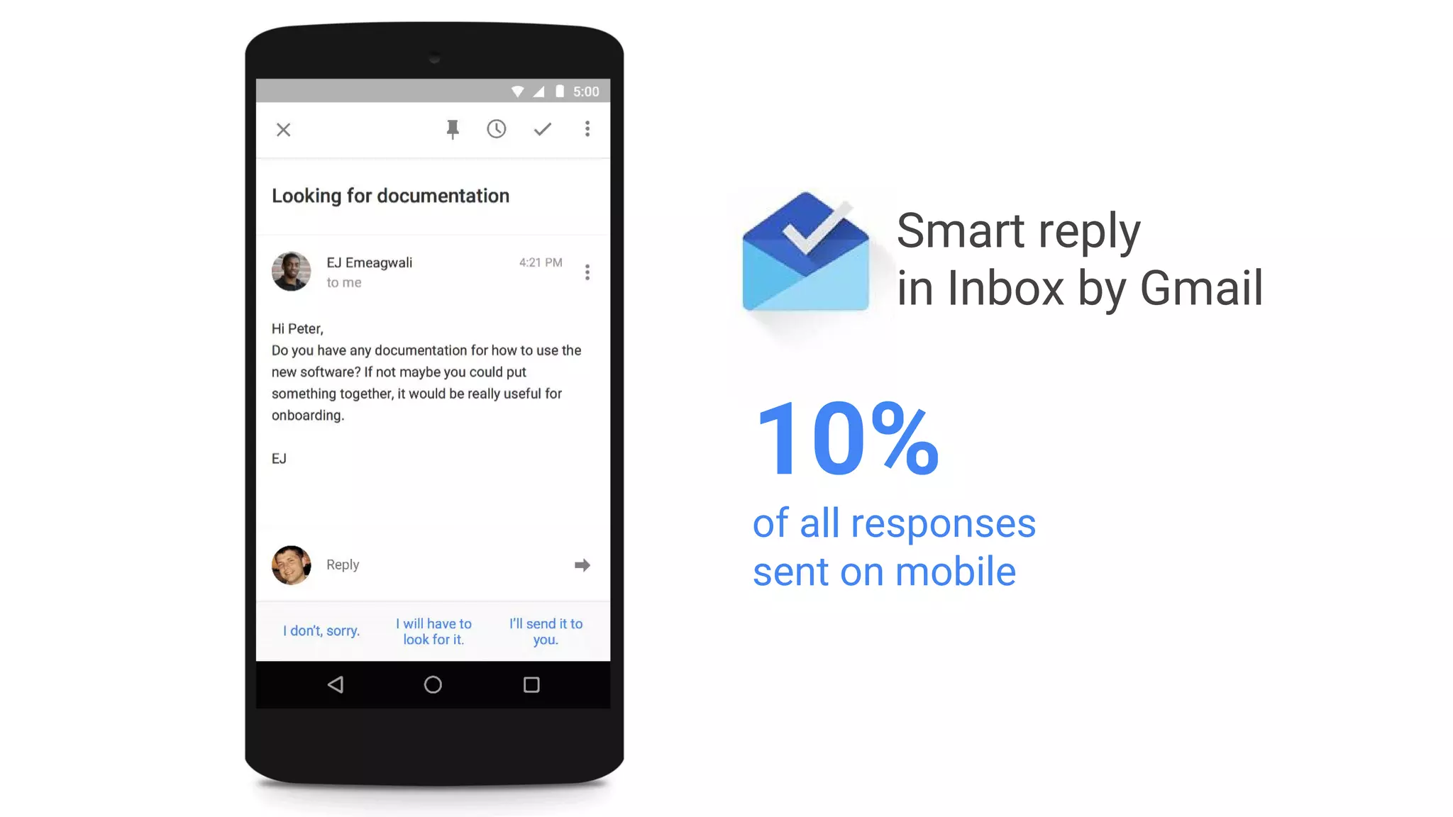 Smart reply
in Inbox by Gmail
10%
of all responses
sent on mobile
 