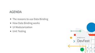 AGENDA
Korea
● The reasons to use Data Binding
● How Data Binding works
● UI Modularization
● Unit Testing
 