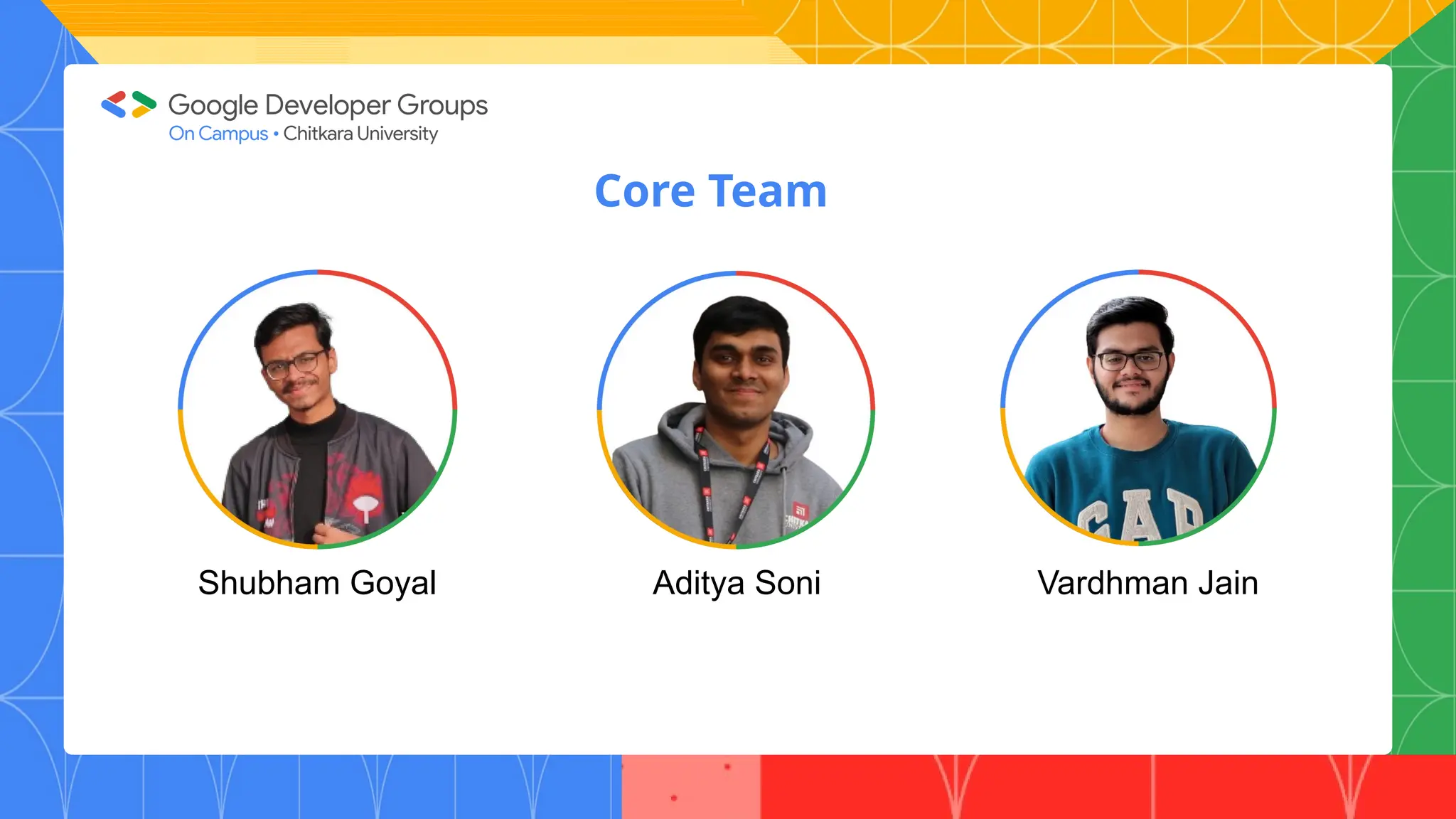 Core Team
Shubham Goyal Aditya Soni Vardhman Jain
 