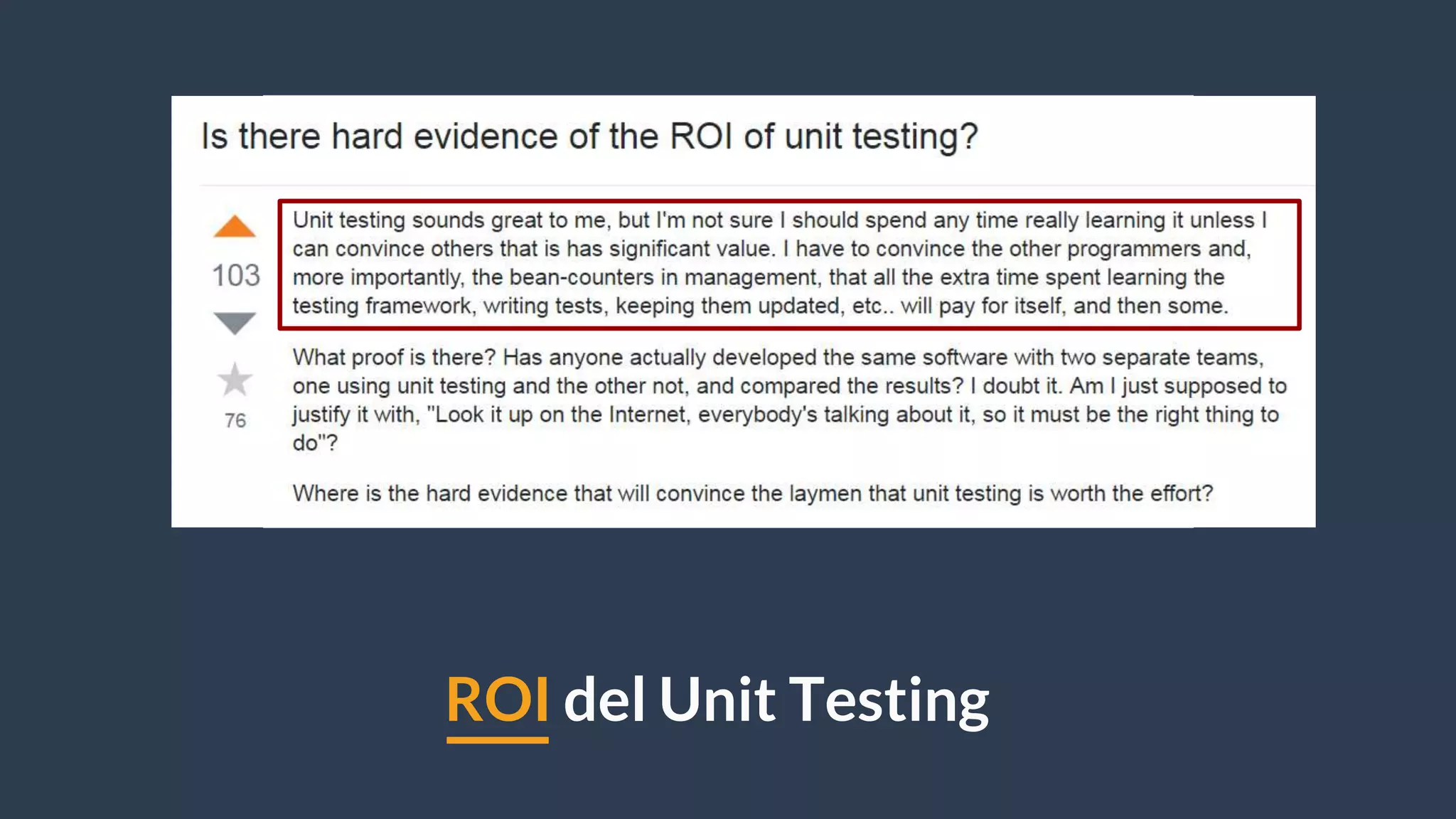 ROI del Unit Testing
 