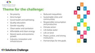 ➢ No poverty
➢ Zero hunger
➢ Good health and well-being
➢ Quality education
➢ Gender equality
➢ Clean water and sanitation
➢ Affordable and clean energy
➢ Decent work and economic
growth
➢ Industry, innovation and
infrastructure
Theme for the challenge:
➢ Reduced inequalities
➢ Sustainable cities and
communities
➢ Responsible consumption
and production
➢ Climate action
➢ Life below water
➢ Life on land
➢ Peace, justice, and strong
institutions
➢ Partnerships for the goals
 