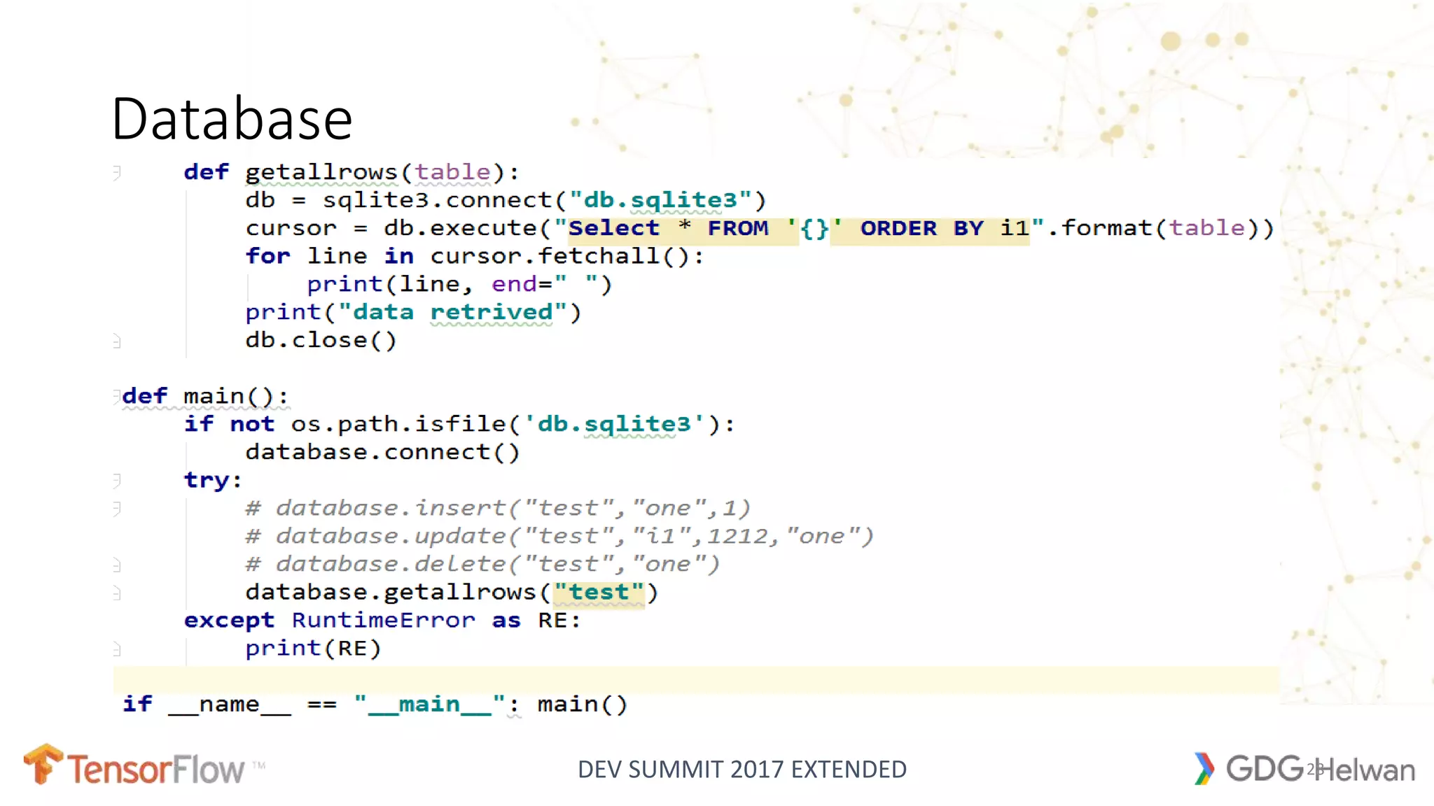 DEV SUMMIT 2017 EXTENDED
Database
28
 