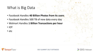 DEV SUMMIT 2017 EXTENDED
What is Big Data
• Facebook Handles 40 Billion Photos from its users
• Facebook Handles 500 TB of new data every day
• Walmart Handles 1 Billion Transactions per hour
• IOT
• etc
 