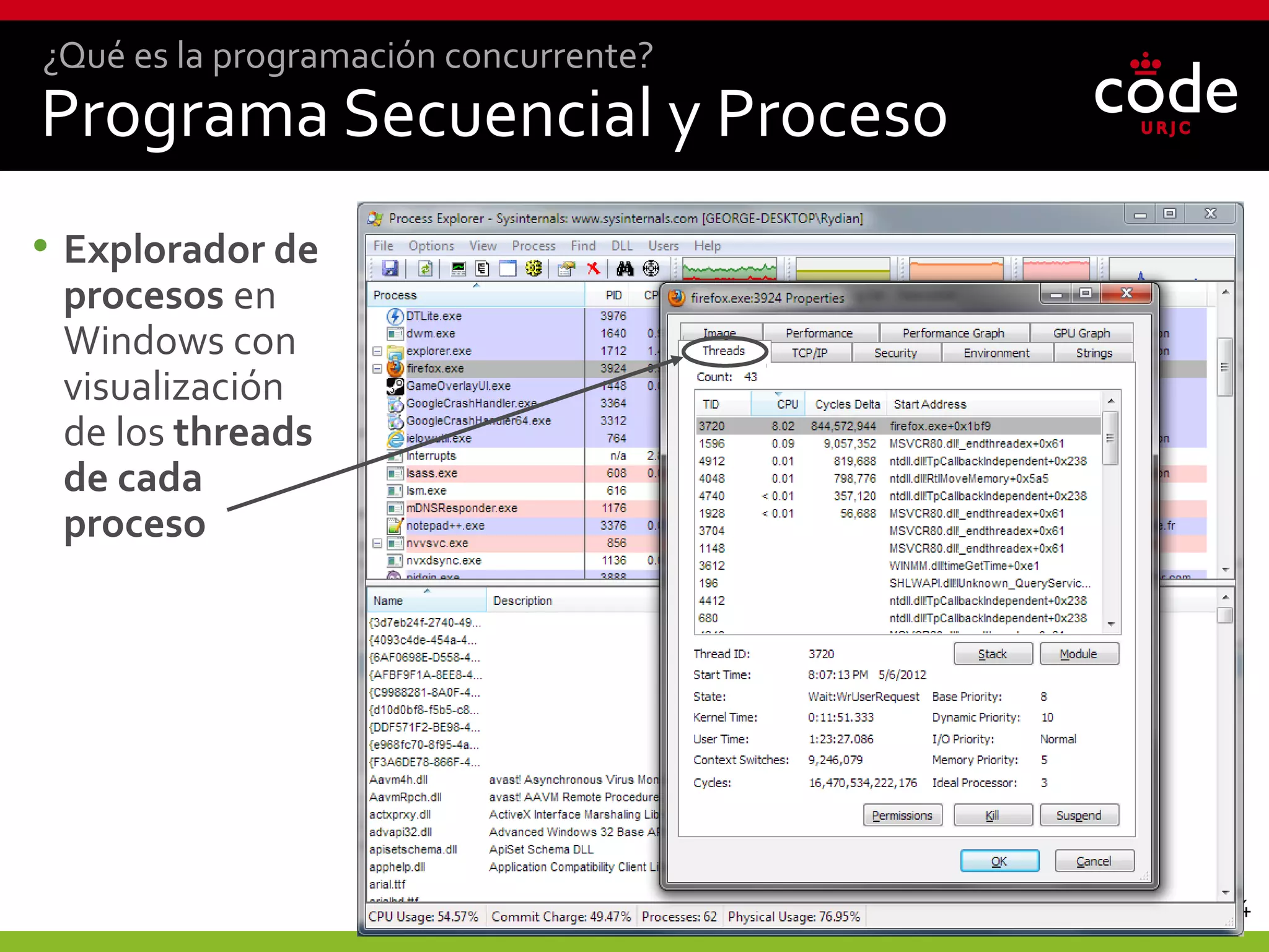 14
Programa Secuencial y Proceso
• Explorador de
procesos en
Windows con
visualización
de los threads
de cada
proceso
¿Qué es la programación concurrente?
 