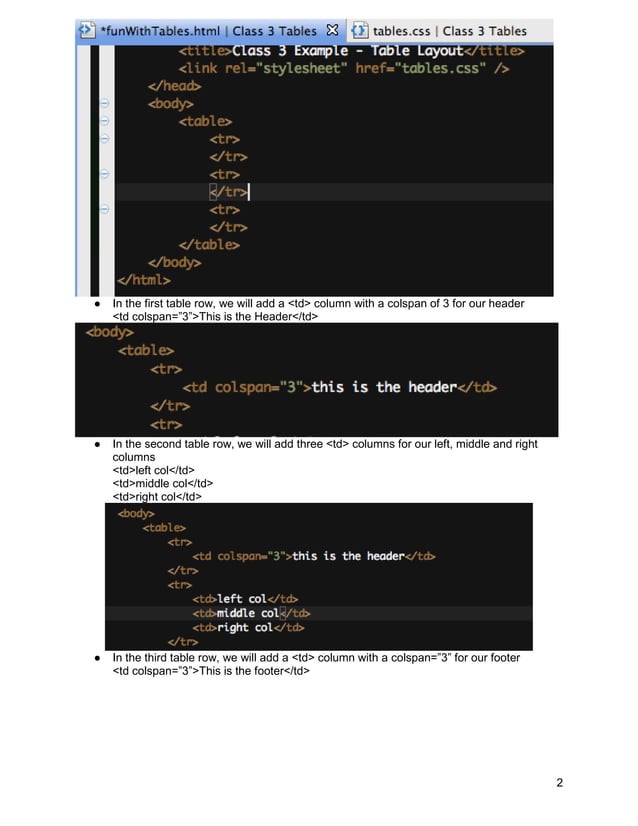 Class 3 Intro to HTML/ CSS Gdi cincinnati create a table layout with ...