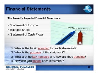 Financial Statements
The Annually Reported Financial Statements:

•  Statement of Income
•  Balance Sheet
•  Statement of ...