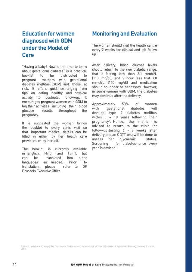 IDF GDM MODEL OF CARE IMPLEMENTATION PROTOCOL GUIDELINES FOR HEALTHCARE