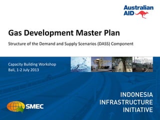 Gas Development Master Plan
Structure of the Demand and Supply Scenarios (DASS) Component
Capacity Building Workshop
Bali, 1-2 July 2013
 