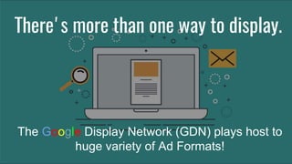 There's more than one way to display.
The Google Display Network (GDN) plays host to
huge variety of Ad Formats!
 