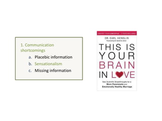 1. Communication
shortcomings
a. Placebic information
b. Sensationalism
c. Missing information

 
