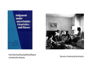 Familiarity/Availability/Repre
sentativity biases

Source memory/amnesia

 