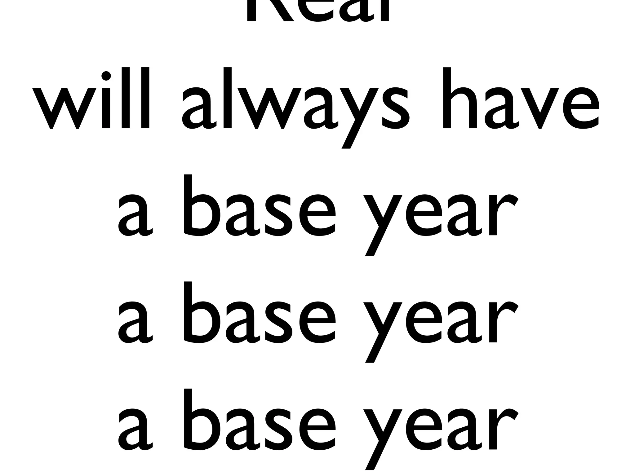 Real
will always have
  a base year
  a base year
  a base year
 