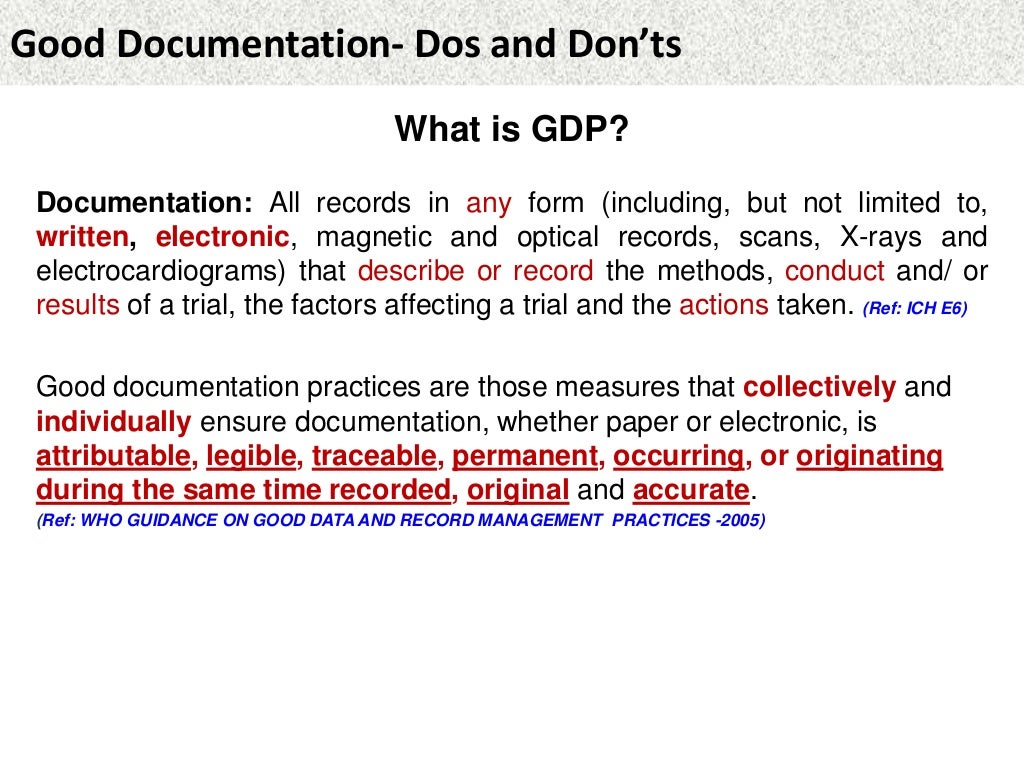 Good Documentation Practices Do's and Don'ts (GCP)