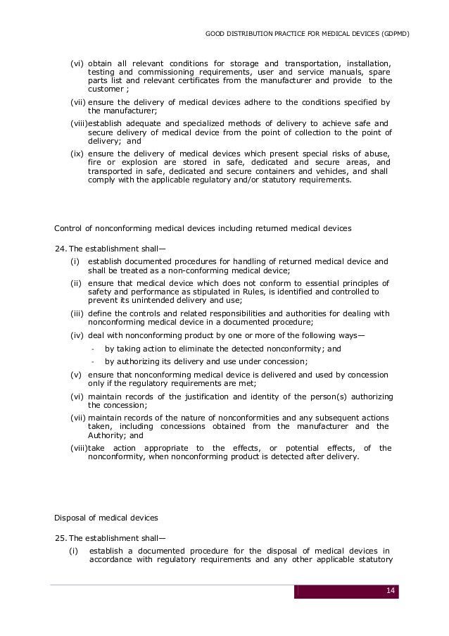 Good Distribution Practices For Medical Devices