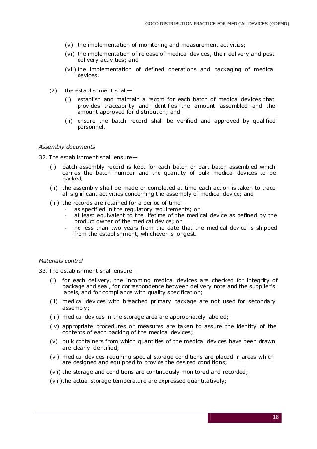 Good Distribution Practices For Medical Devices