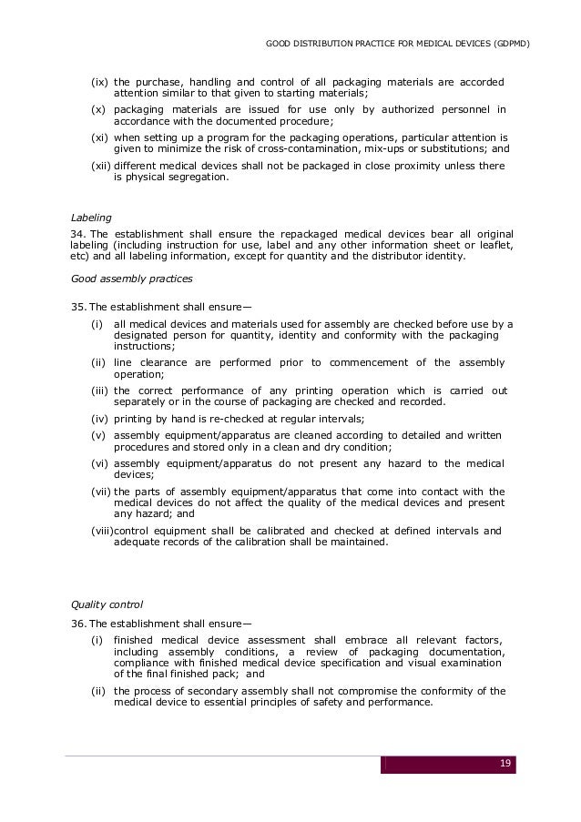 Good Distribution Practices For Medical Devices