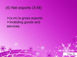 (4) Net exports (X-M) (x-m) is gross exports. Incleding goods and services. 