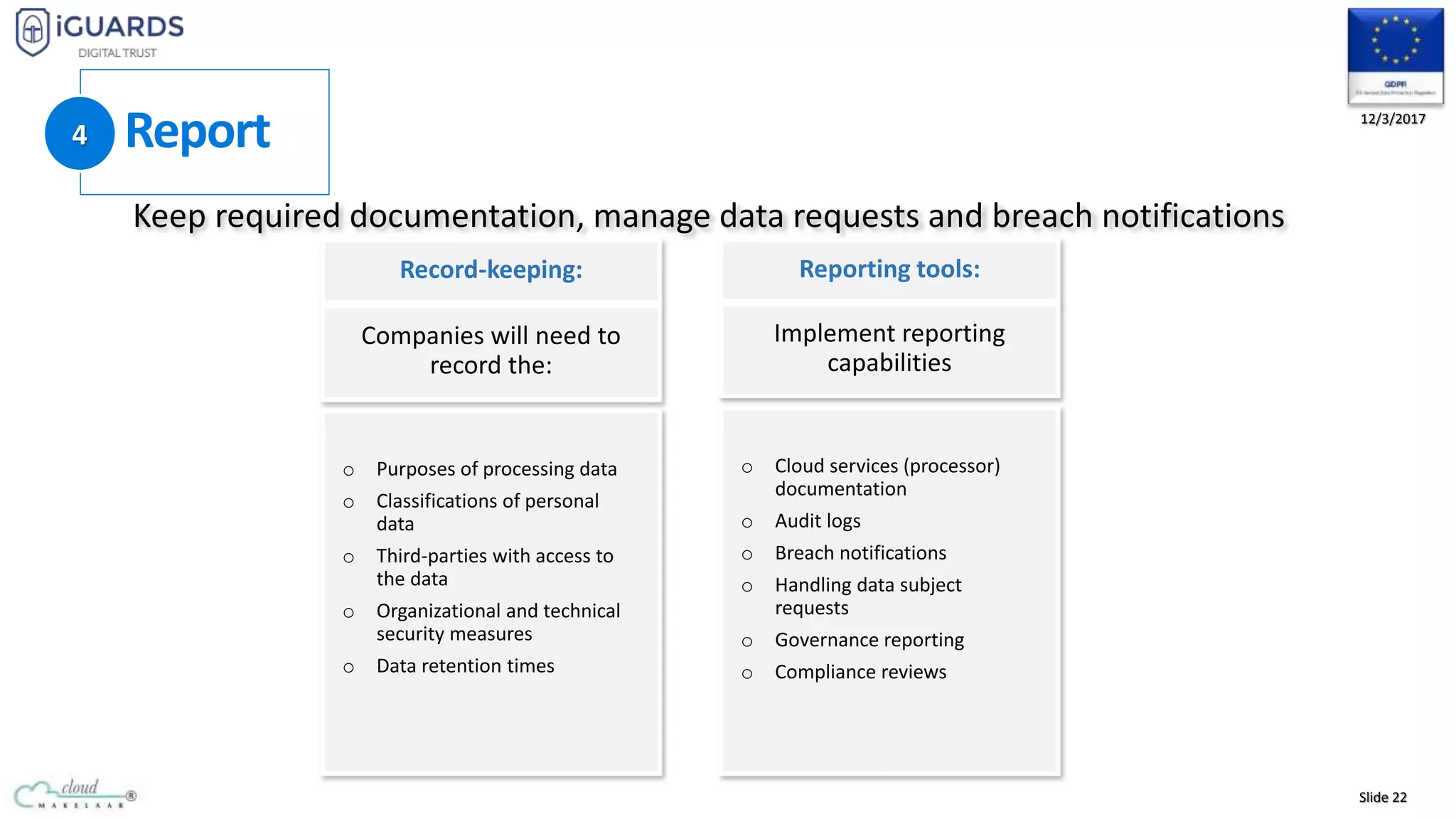 Slide 22
12/3/2017
Record-keeping: Reporting tools:
Report4
 