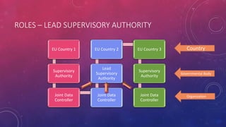 ROLES – LEAD SUPERVISORY AUTHORITY
EU Country 1
Supervisory
Authority
Joint Data
Controller
Joint Data
Controller
Lead
Sup...
