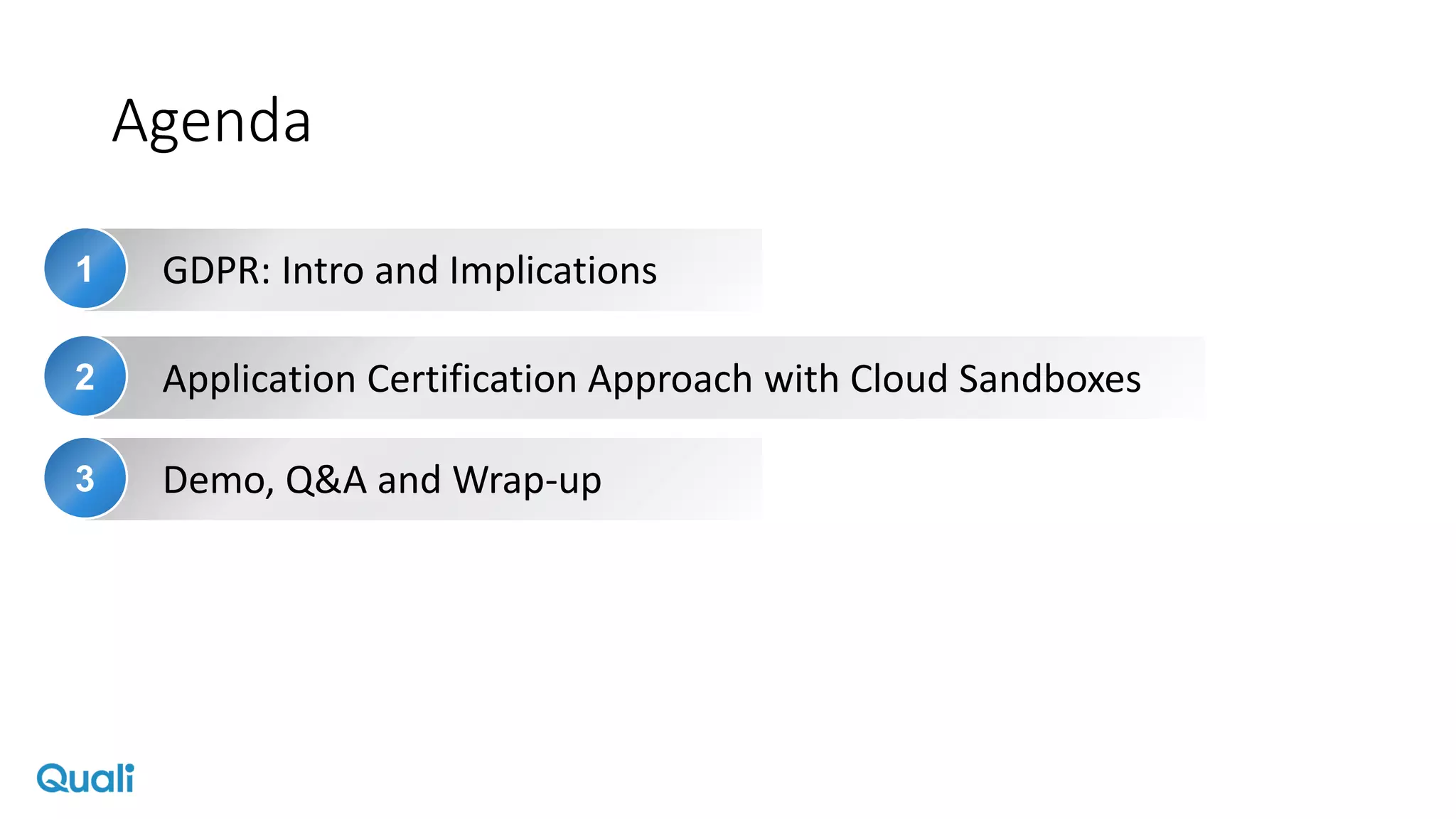 Agenda
1 GDPR: Intro and Implications
2 Application Certification Approach with Cloud Sandboxes
3 Demo, Q&A and Wrap-up
 